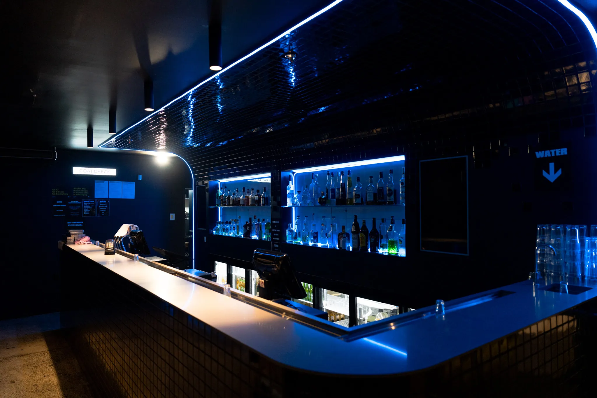 Sapphire Nightclub bar under blue lighting