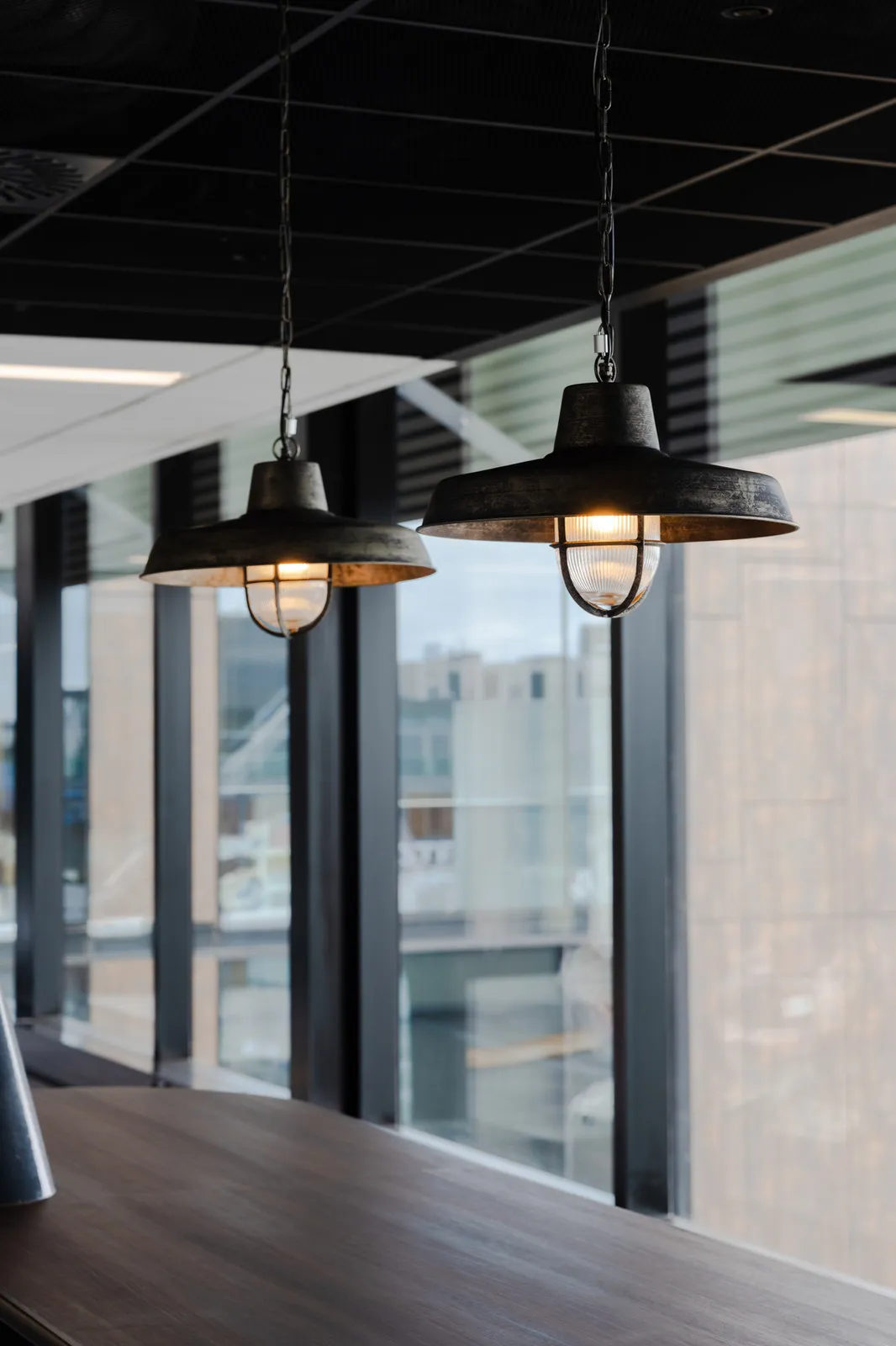 Madden St offices with industrial pendant lights